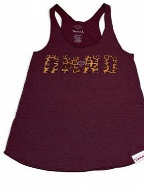 Diamond Supply Co. Women's Maroon Racerback Tank with Leopard 'DMND' Print